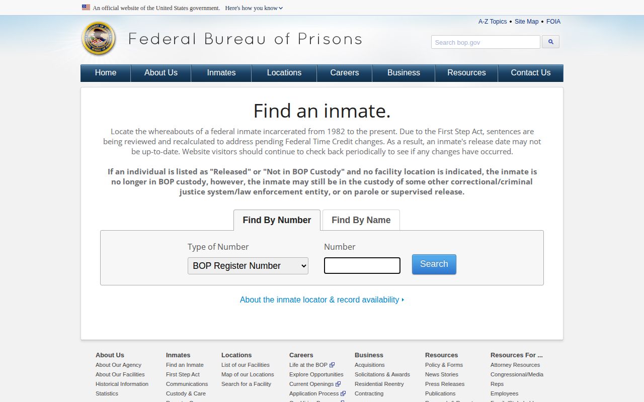 Federal BOP locator for a Keweenaw County released inmate