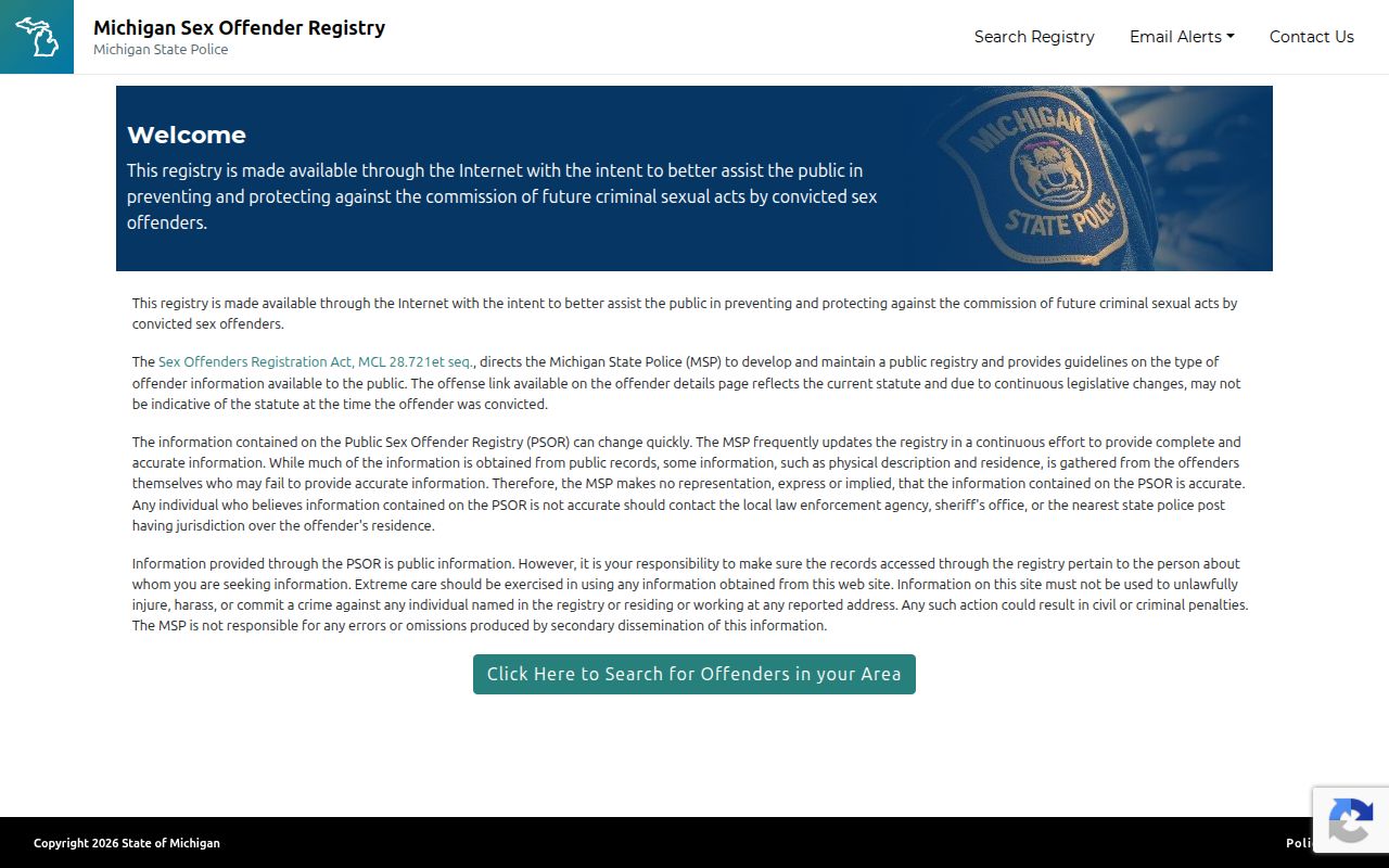 Michigan registry source with limited relevance to Keweenaw County released inmate mugshots